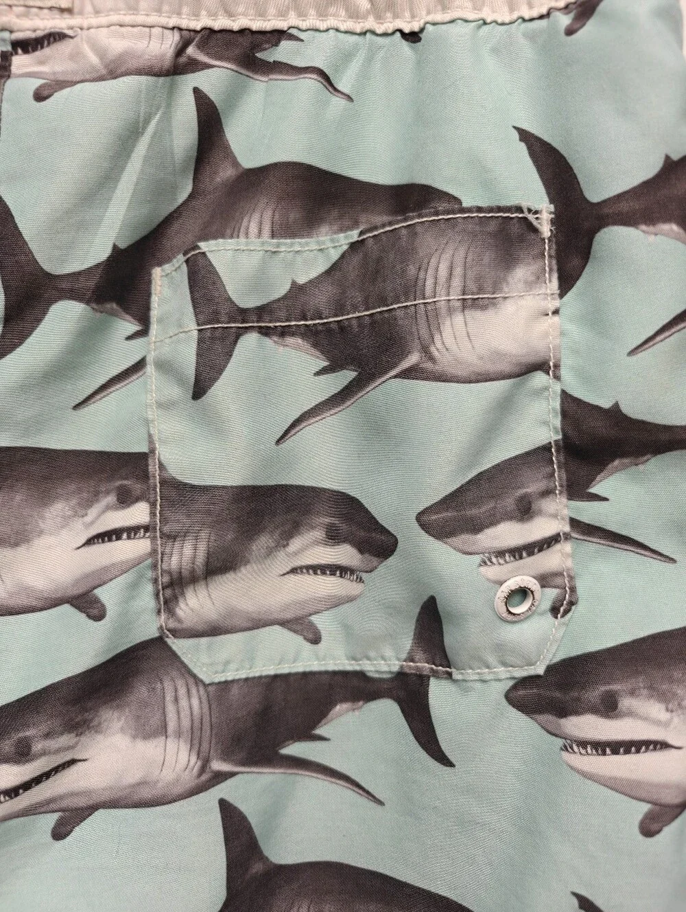 GAP Kids Surf Great White Shark Print Aqua Swim Trunks W/Pockets L 10/11 Husky